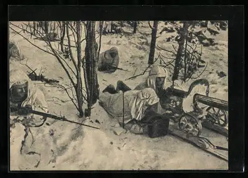 AK Sowjetisch-Finnischer Krieg 1939 /40, russische Infanteristen mit MG in Stellung