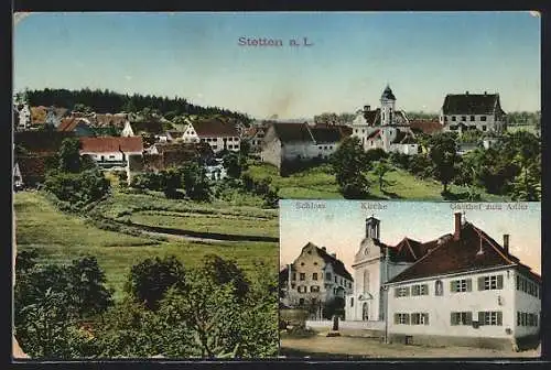 AK Stetten / Lontal, Gasthof zum Adler mit Kirche und Schloss, Teilansicht