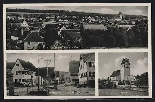 AK Altheim OA Ulm, Teilansicht, platz mit Strassenpartie, Kirche