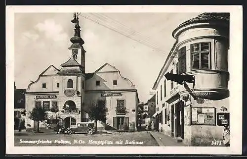 AK Pulkau, Hauptplatz mit Sparcassa und Gemeinde-Amt