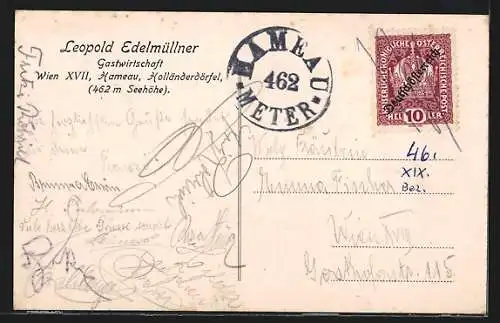 AK Wien, Gasthaus von Leopold Edelmüllner, Hameau, Holländerdörfel