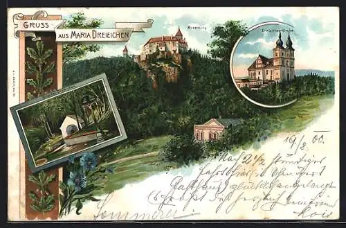 Lithographie Maria Dreieichen, Rosenburg, Bründel Dreieichen, Dreieichen-Kirche