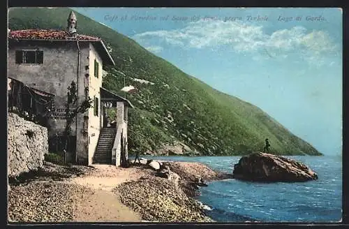 AK Torbole /Lago di Garda, Cafe al Paradiso col Sasso dei Bimbi