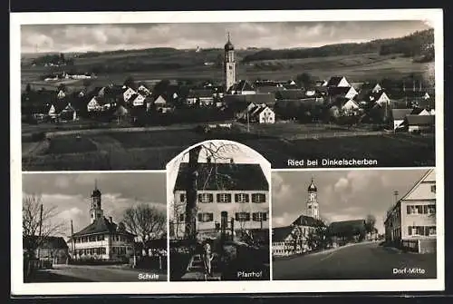 AK Ried / Dinkelscherben, Schule, Pfarrhof, Dorf-Mitte, Totale