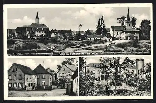 AK Obertheres /Main, Teilansicht des Ortes mit Schloss Giese