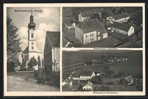 AK Michaelsbuch, Kirche, Teilansicht aus der Vogelschau, Ortsteil Hettenkofen