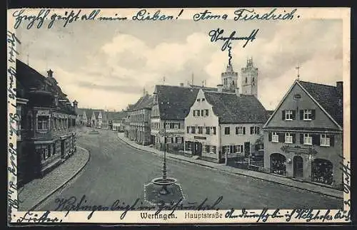 Künstler-AK sign. Hans Pernat: Wertingen, Blick die Hauptstrasse entlang