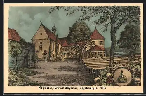 Künstler-AK sign. Hans Pernat: Vogelsburg a. Main, Wirtschaftsgarten der Vogelsburg