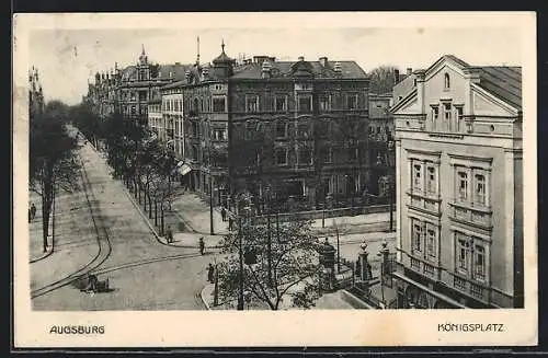 AK Augsburg, Strassenkreuzung am Königsplatz mit Litfasssäule