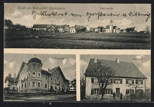 AK Bayersried /Schwaben, Brauerei, Postamt, Totalansicht