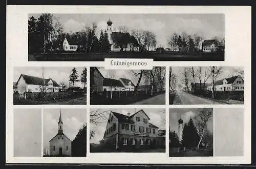 AK Ludwigsmoos, Gasthaus, Kirche, Strassenpartien