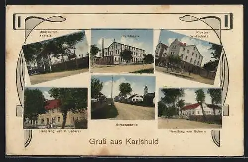 AK Karlshuld, Kloster-Wirtschaft, Handlung v. K. Lederer, Handlung v. Scherm, Korbfabrik