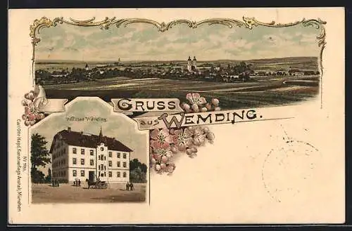 Lithographie Wemding, Wildbad Wemding, Ortsansicht