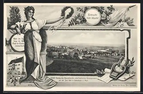 AK Dettelbach a. Main, XXVIII. Gautag des Gauverbandes unterfränkischer Gesangvereine 1910, Teilansicht, Gebäudeansicht