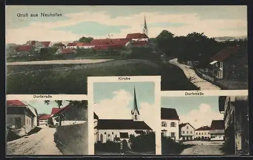 AK Neuhofen, Totalansicht, Dorfstrasse, Kirche