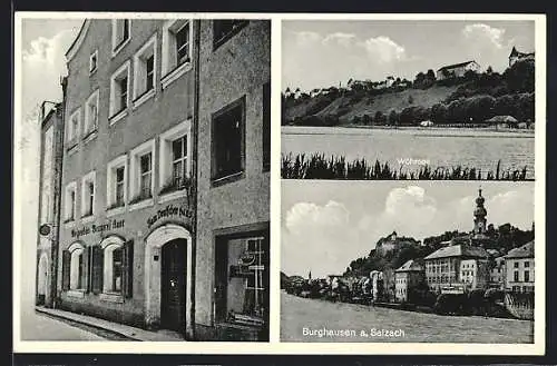 AK Burghausen a. Salzach, Weizenbierbrauerei Geschwister Auer, Wöhrsee, Ortsansicht