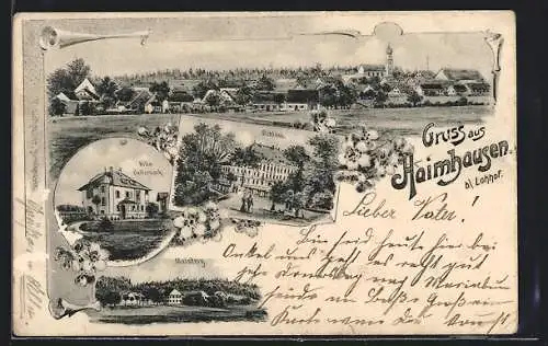 Lithographie Haimhausen b. Lohhof, Gesamtansicht, Villa Buttersack, Schloss, Maisteig