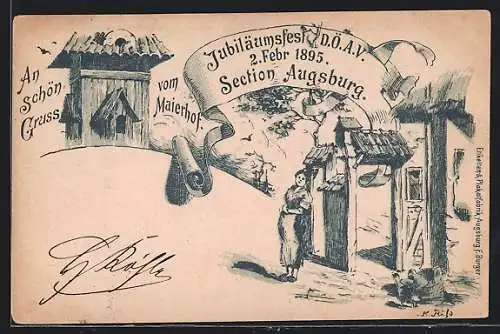 AK Augsburg, Junge Frau am Maierhof, Jubiläumsfest D. Ö. A. V. 1895, Section Augsburg