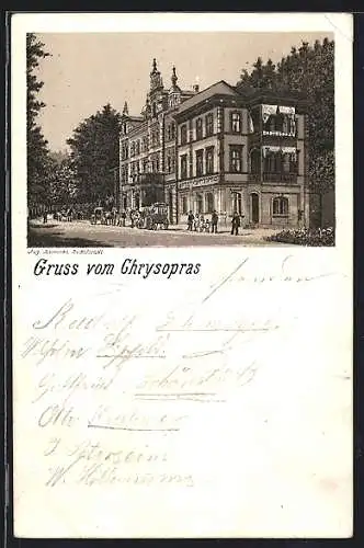 Vorläufer-Lithographie Bad Blankenburg, 1892, Das Hotel Chrysopras