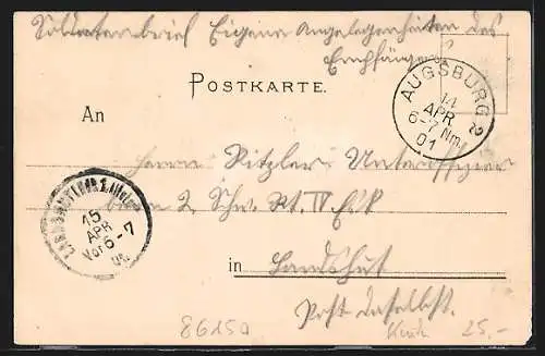 Lithographie Augsburg, der Schäpperbräu, Katzentisch, Gang, Lichthof, Aussenansicht