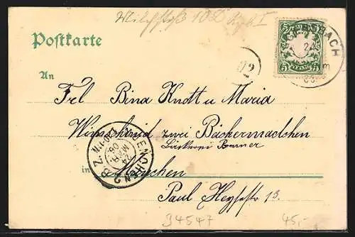 Lithographie Iggensbach, Strassenpartie im Ort, Platz mit Kirche