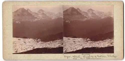 Stereo-Fotografie unbekannter Fotograf und Ort, schweizer Alpen, Blick nach Mönch, Eiger und Jungfrau