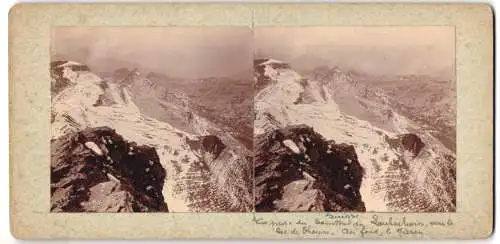 Stereo-Fotografie unbekannter Fotograf und Ort, Blick nach dem Daubenhorn mit verschneiten Gipfeln