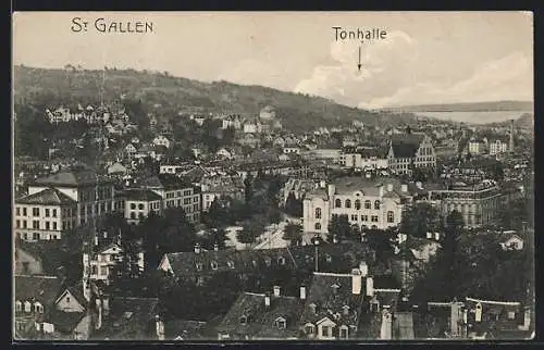 AK St. Gallen, Ortsansicht aus der Vogelschau