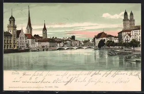 AK Zürich, Ortsansicht mit Kirchen