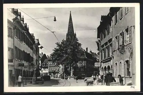 AK Fribourg, Salzstrasse mit Ladengeschäften