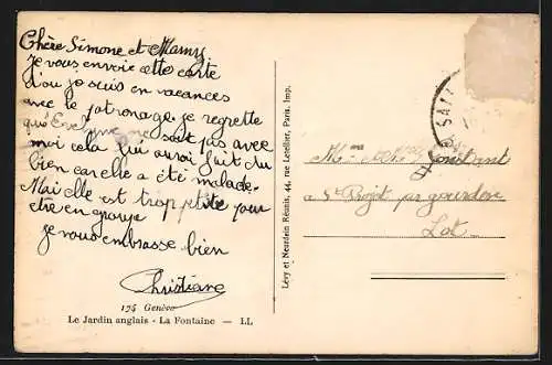 AK Genève, Le Jardin anglais, La Fontaine