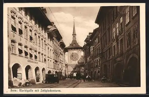 AK Bern, Grosch & Greiff, Marktgasse mit Zeitglockenturm