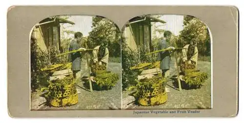 Stereo-Fotografie unbekannter Fotograf und Ort, Japanese Vegetable and Fruit Vender, japanische Obst und Gemüsehändler