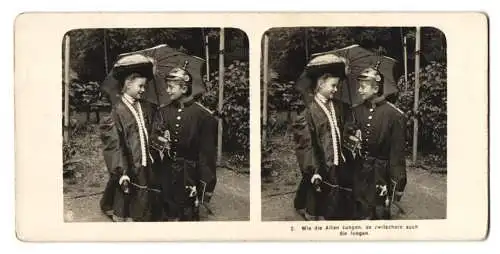 Stereo-Fotografie NPG, Berlin, Kinder spielen Erwachsene, Knabe in Uniform mit Pickelhaube Preussen