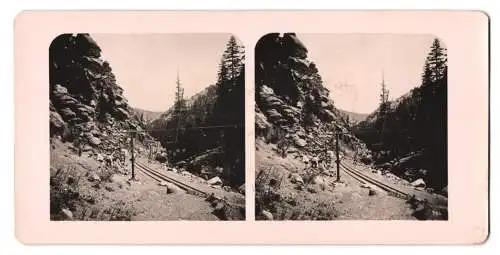 Stereo-Fotografie unbekannter Fotograf und Ort, Eisenbahngleise auf dem Pikes-Peak, Railroad Line
