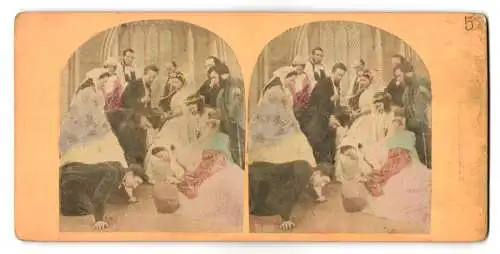 Stereo-Fotografie unbekannter Fotograf und Ort, Trauzeugen suchen heruntergefallenen Trauring bei der Hochzeit