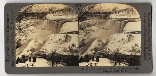 Stereo-Fotografie Keystone View Company, Meadville, Ansicht Niagara Falls / NY, Winter Glory of the American Falls