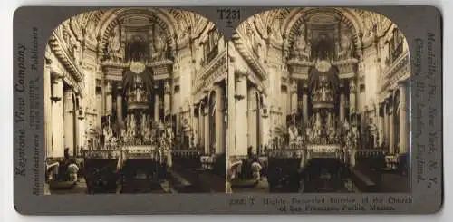 Stereo-Fotografie Keystone View Company, Meadville, Ansicht Puebla / Mexico, Church of San Francisco