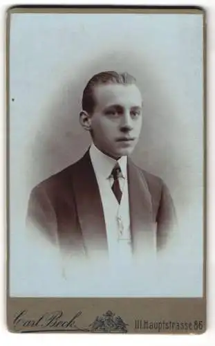 Fotografie Carl Beck, Wien, Hauptstr. 86, Junger Herr im Anzug mit Krawatte