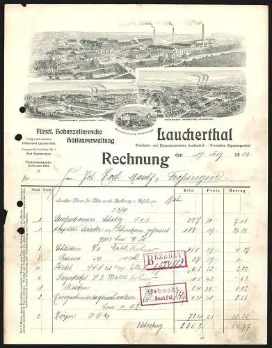 Rechnung Laucherthal 1912, Fürstl. Hohenzollernsche Hüttenverwaltung, Blick auf die Betriebsanlagen, Beamtenwohnung