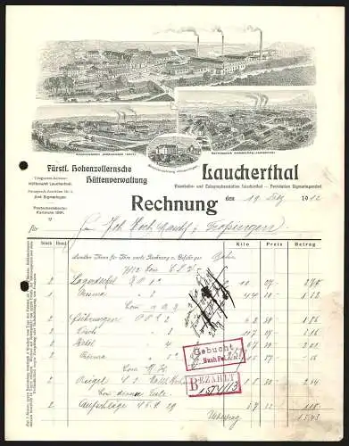 Rechnung Laucherthal 1912, Fürstl. Hohenzollernsche Hüttenverwaltung, Blick auf die Fabrikanlagen, Beamtenwohnung