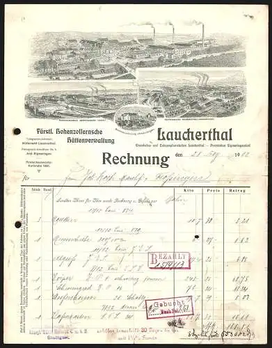 Rechnung Laucherthal 1912, Fürstl. Hohenzollernsche Hüttenverwaltung, Blick auf diverse Betriebsstellen, Beamtenwohnung