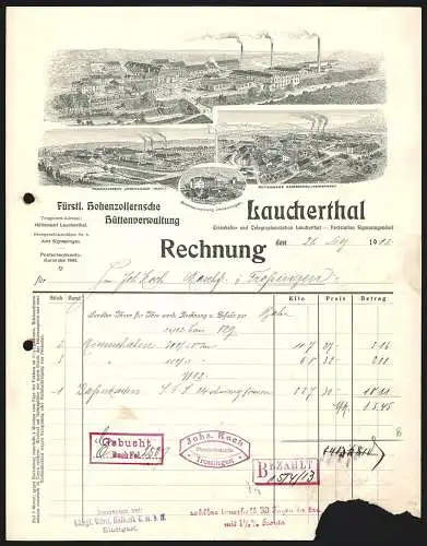 Rechnung Laucherthal 1912, Fürstl. Hohenzollernsche Hüttenverwaltung, Blick auf diverse Geschäftsstellen, Beamtenwohnung