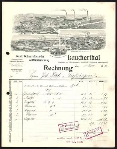Rechnung Laucherthal 1912, Fürstl. Hohenzollernsche Hüttenverwaltung, Blick auf diverse Betriebsanlagen, Beamtenwohnung