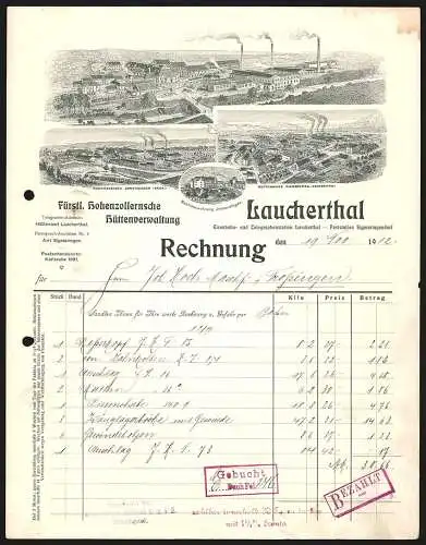 Rechnung Laucherthal 1912, Fürstl. Hohenzollernsche Hüttenverwaltung, Drei Geschäftsstellen, Beamtenwohnung