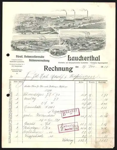 Rechnung Laucherthal 1912, Fürstl. Hohenzollernsche Hüttenverwaltung, Drei Betriebsstellen, Beamtenwohnung