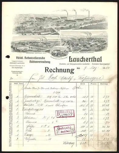 Rechnung Laucherthal 1912, Fürstl. Hohenzollernsche Hüttenverwaltung, Drei Fabrikanlagen, Beamtenwohnung