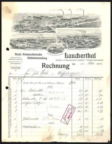 Rechnung Laucherthal 1912, Fürstl. Hohenzollernsche Hüttenverwaltung, Drei Werkanlagen, Beamtenwohnung