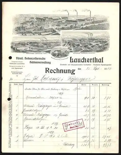 Rechnung Laucherthal 1912, Fürstl. Hohenzollernsche Hüttenverwaltung, Hauptbetrieb und Filialen Immendingen & Hammerau