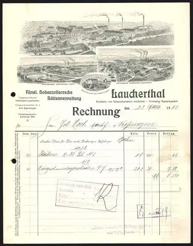 Rechnung Laucherthal 1912, Fürstl. Hohenzollernsche Hüttenverwaltung, Hauptwerk und Niederlagen Immendingen & Hammerau